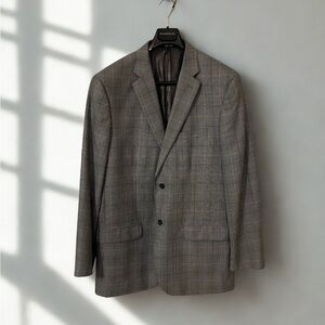 Tasso Elba Men’s Classic Gray Navy Blue Checkered Two Button Blazer Size 46